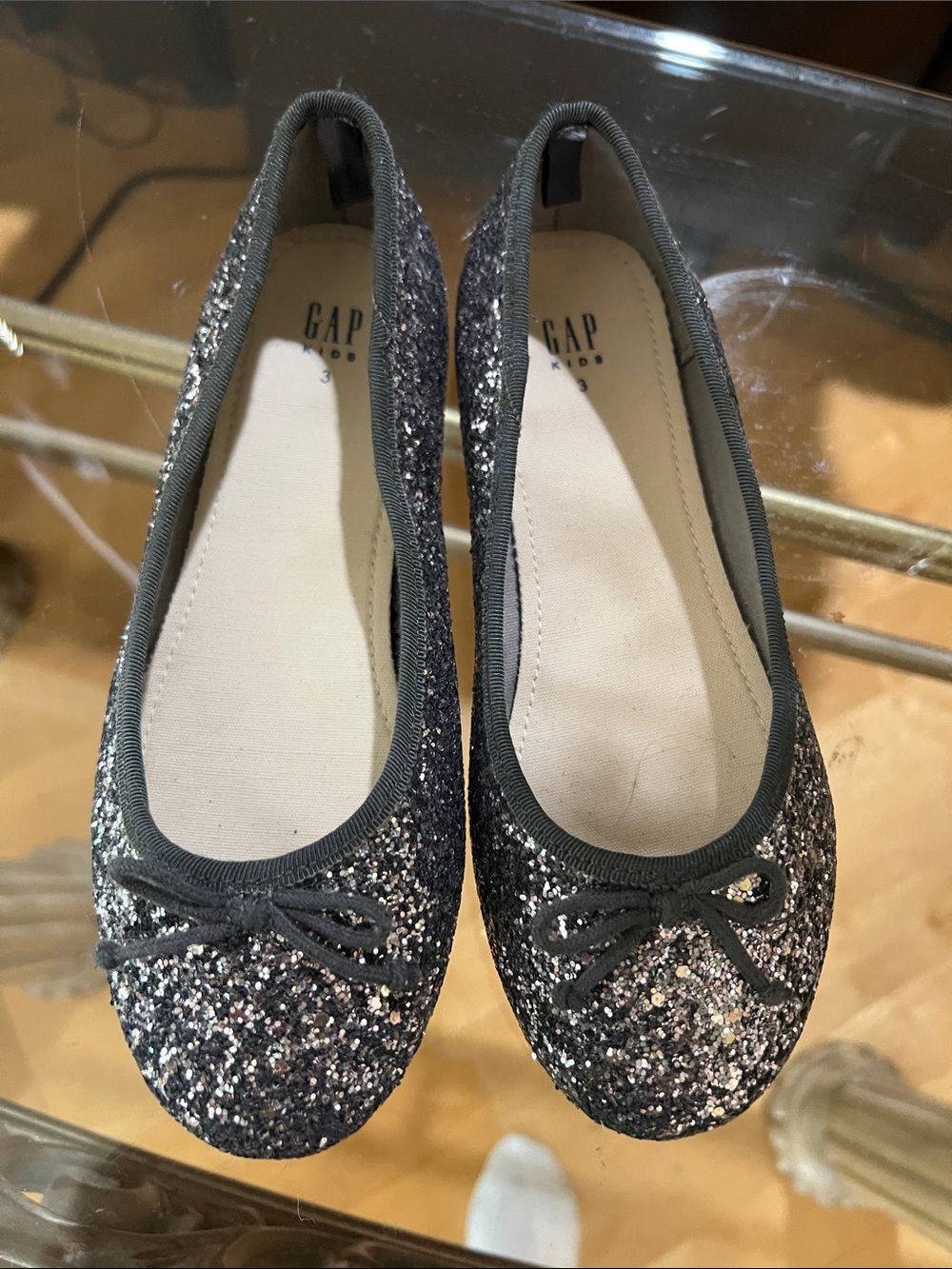 GAP Black Glitter Ballet Flats with Bow
